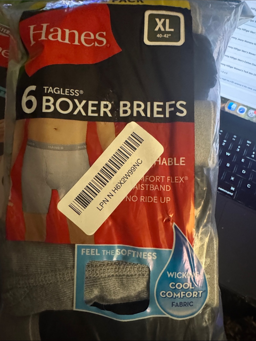 Hanes Gray and Black Men's Boxer Briefs 6-Pack - XL